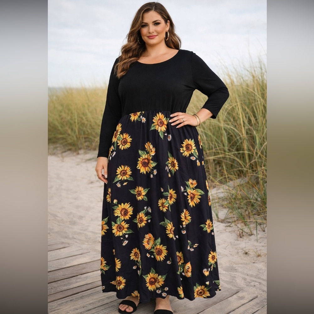 🔥 NWT PINUP fashion, Floral Sunflower long sleeve maxi Dress size 20 W